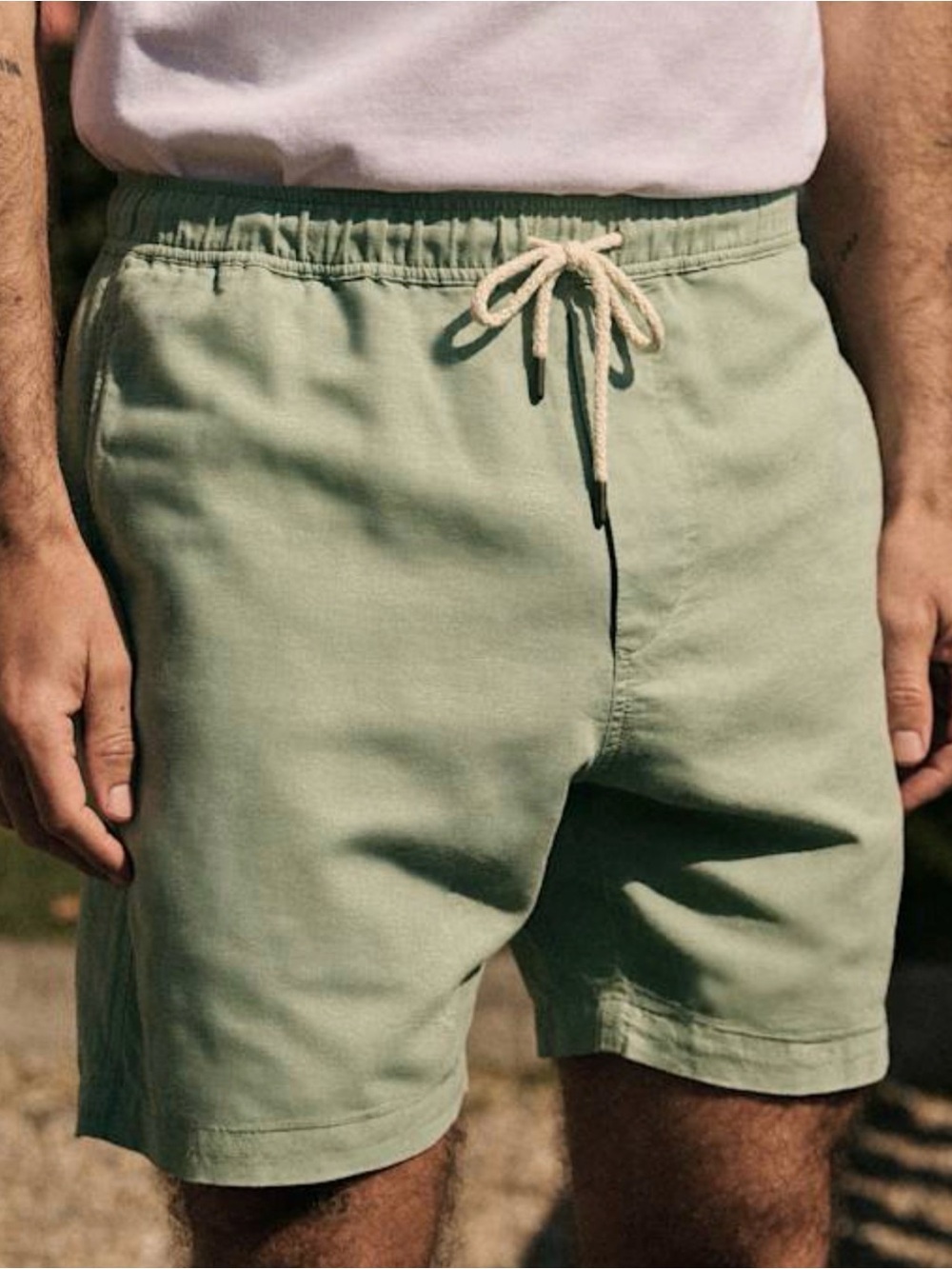 Flammer Elastic Drawstring Shorts in Light Sage